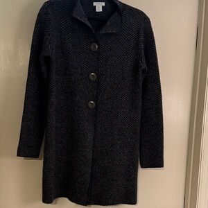 Kenar Navy and Charcoal Herringbone Button-Up Sweater
